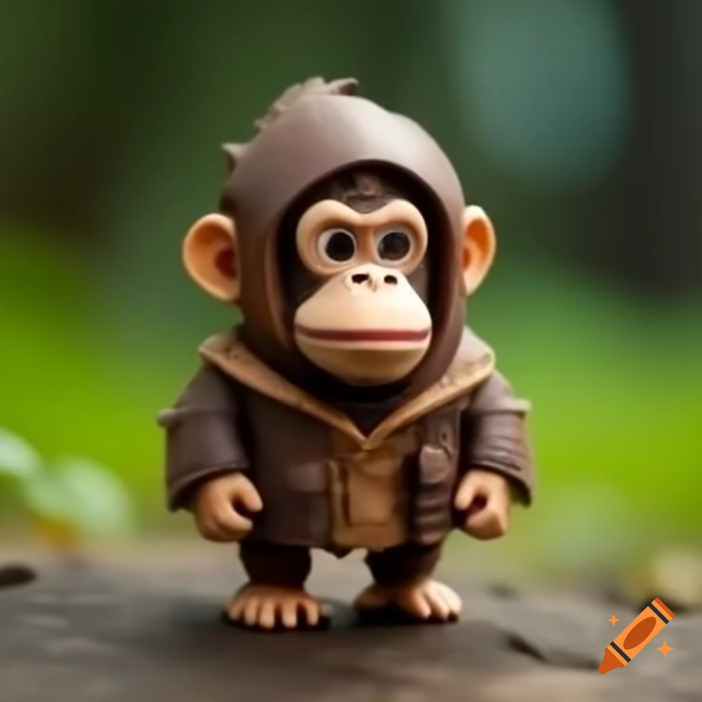 Tiny wood bark figure wearing Donkey Kong mask and shades in realistic style
