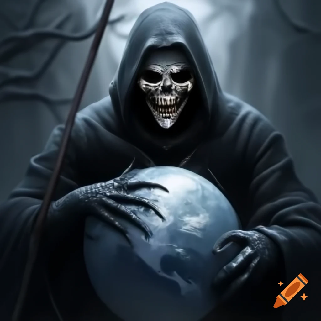 Grim reaper holding a snow globe