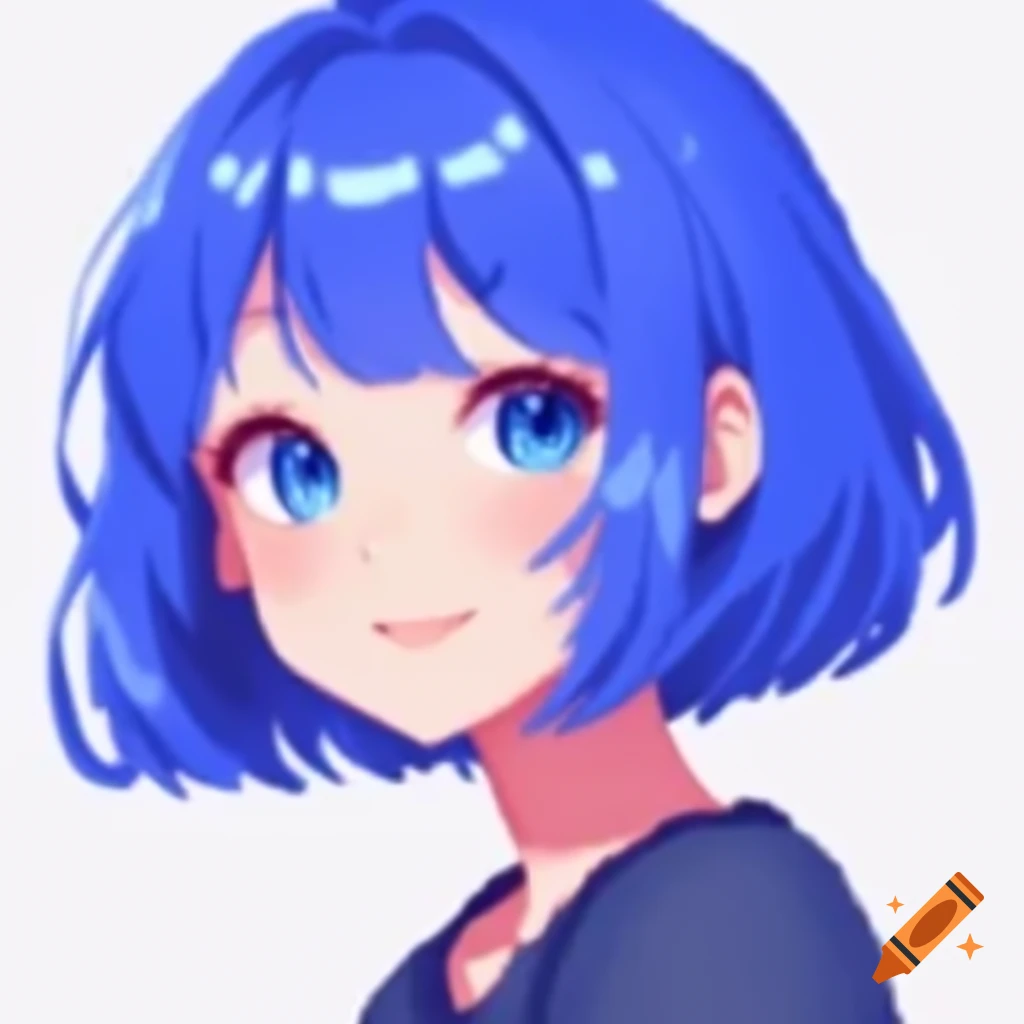 Pixel art of girl with short blue hair and ahoge