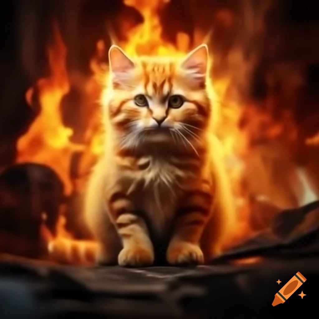 Orange-haired cat near wildfires