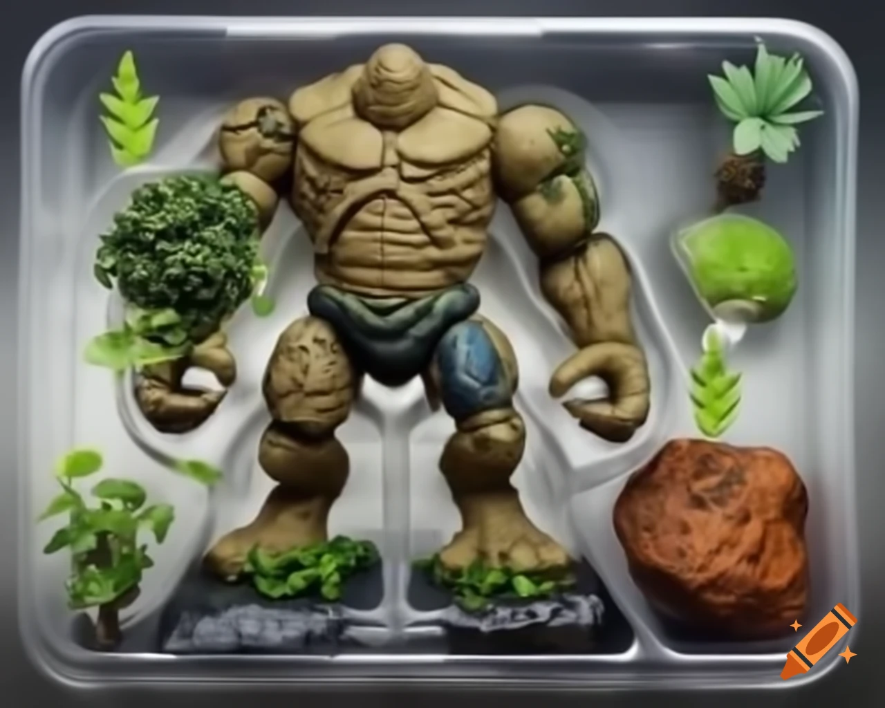 Collectible action figure of a plant and earth golem in packaging