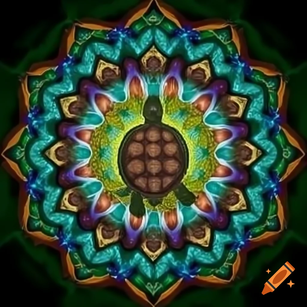 Mandala design featuring a turtle at the center on craiyon