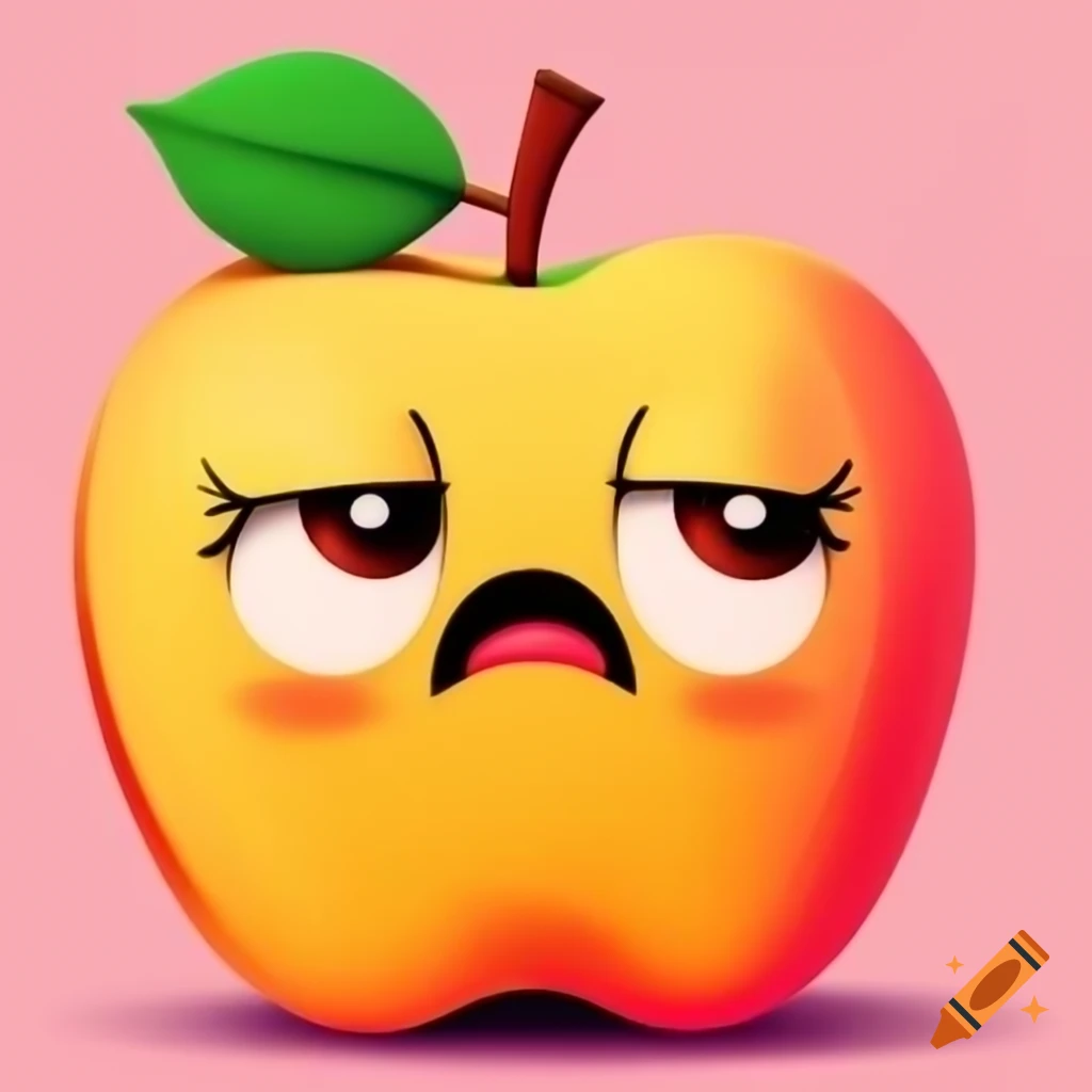 Cartoon apple with a shy face