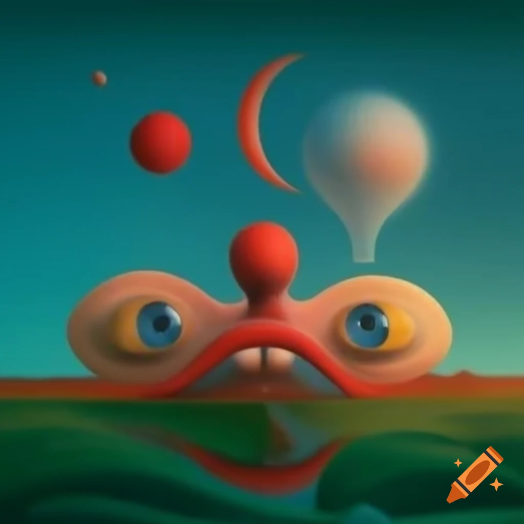 Surrealist artwork with abstract shapes and vivid colors