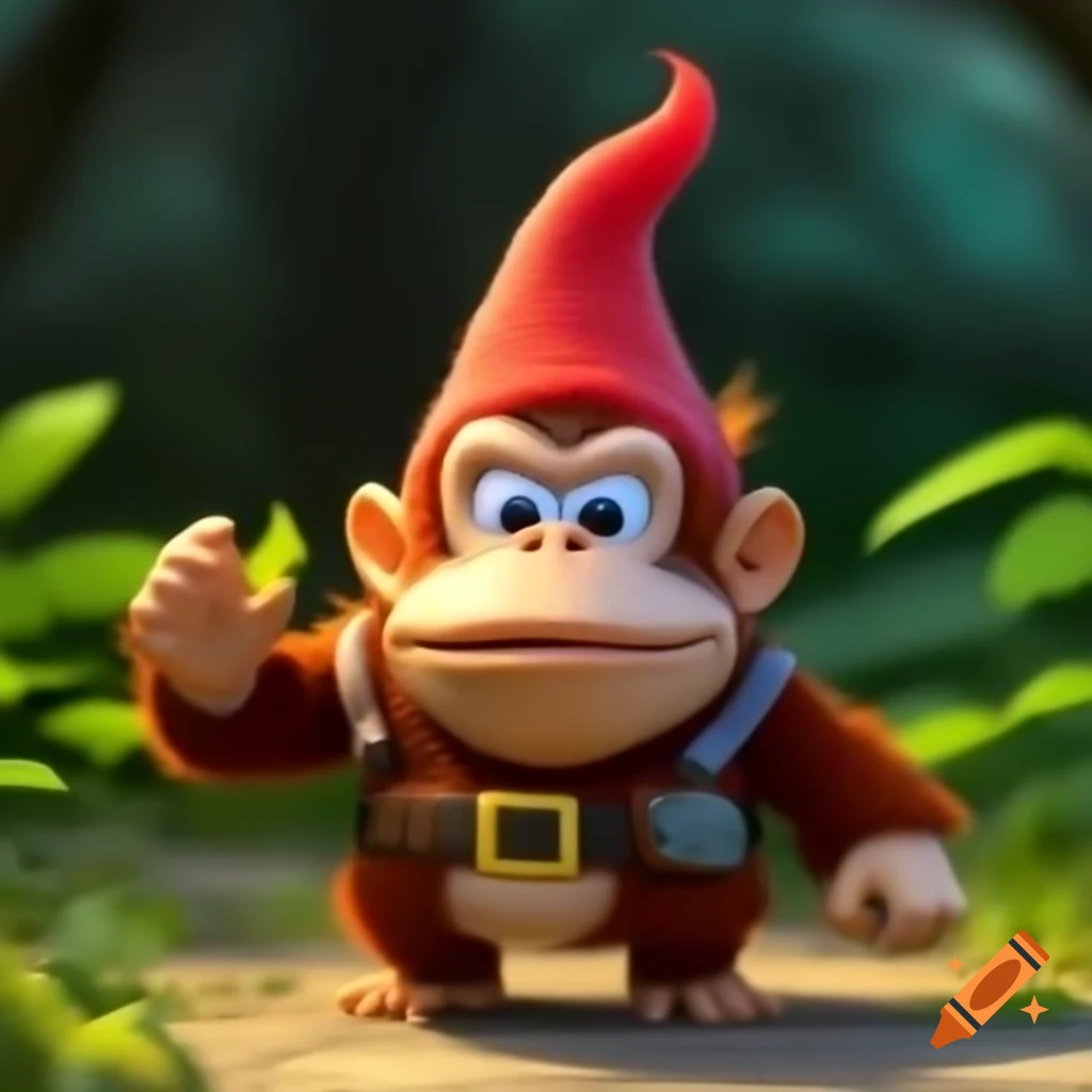 Cute gnome cosplaying as Donkey Kong