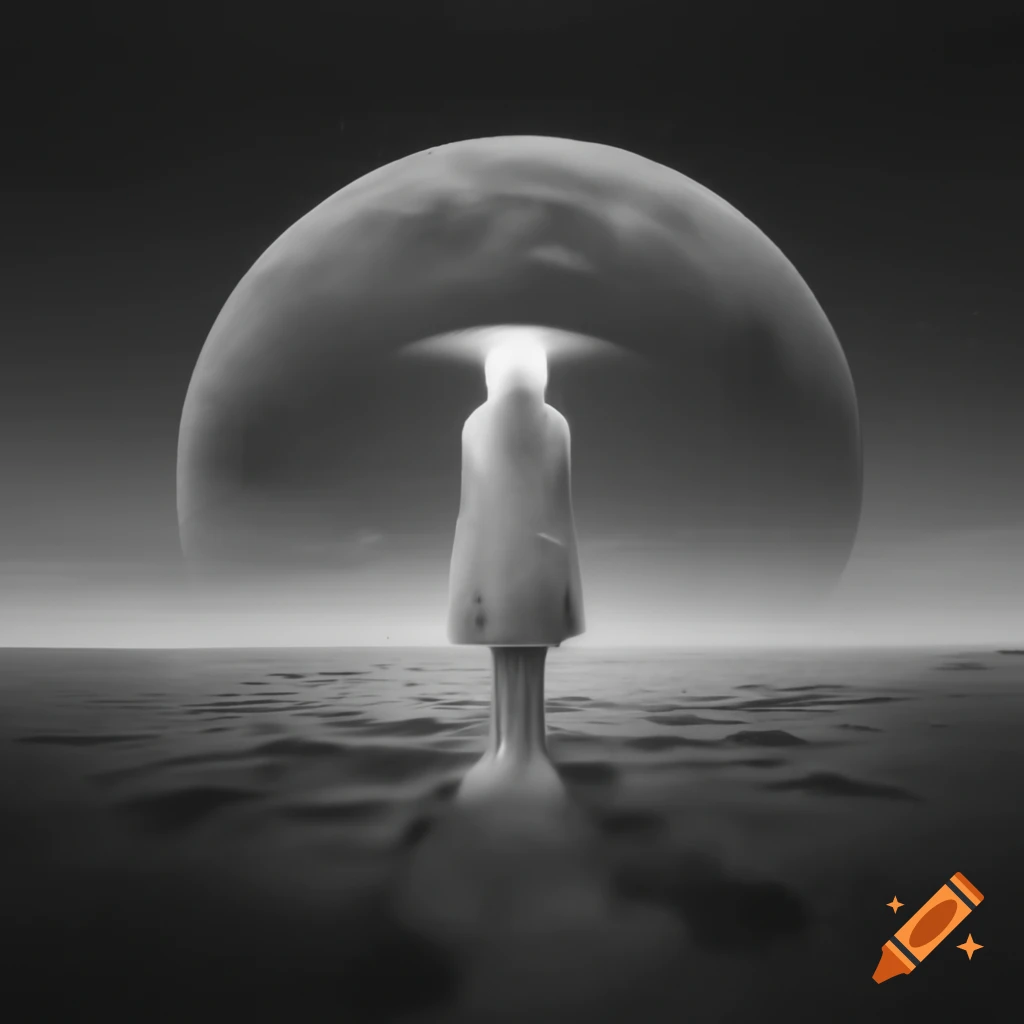 Surrealist monochrome artwork with a single color