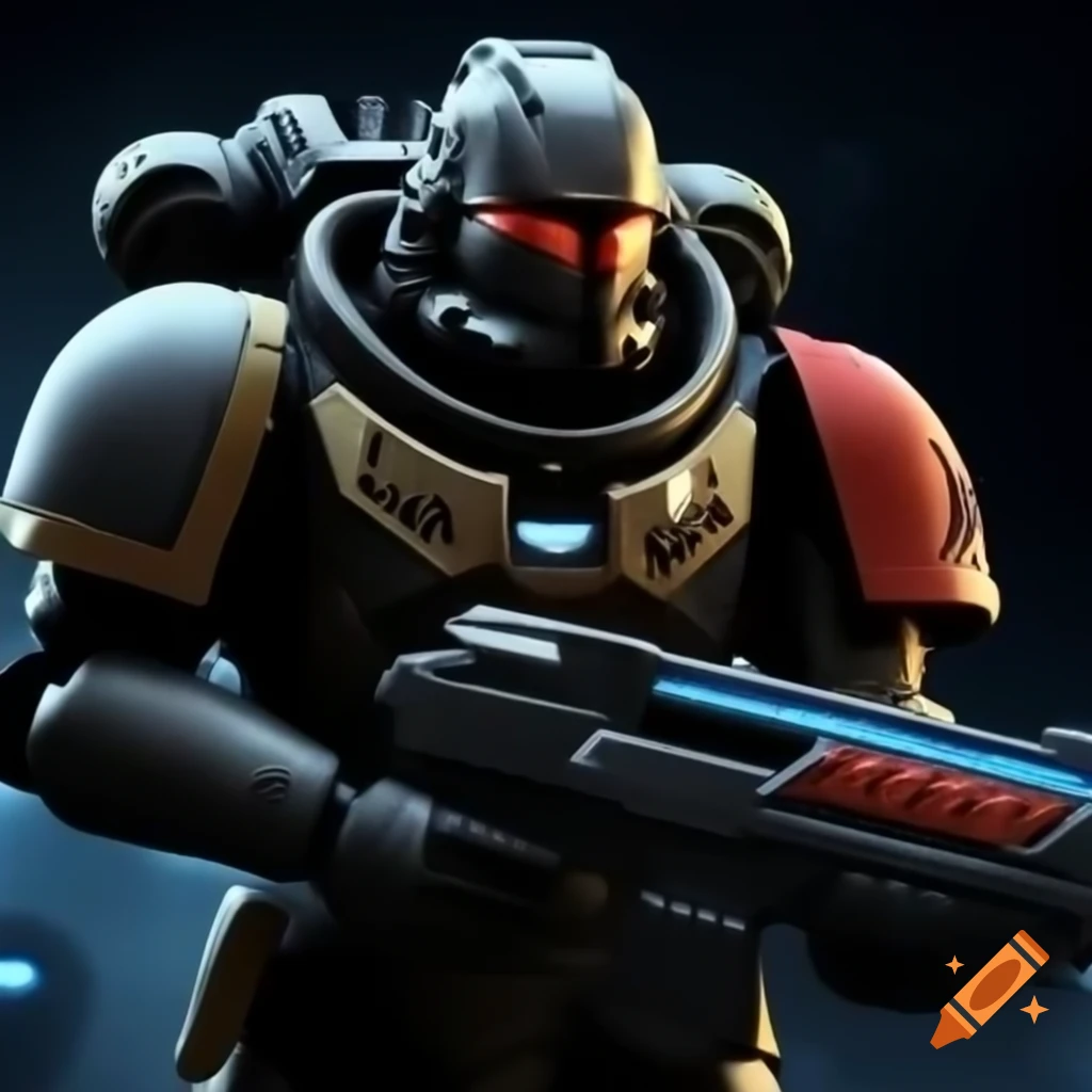 Space marine in N7 black armor wielding large gun