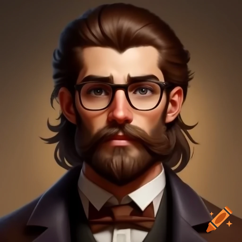 Well-dressed man with brown hair, glasses, and a beard