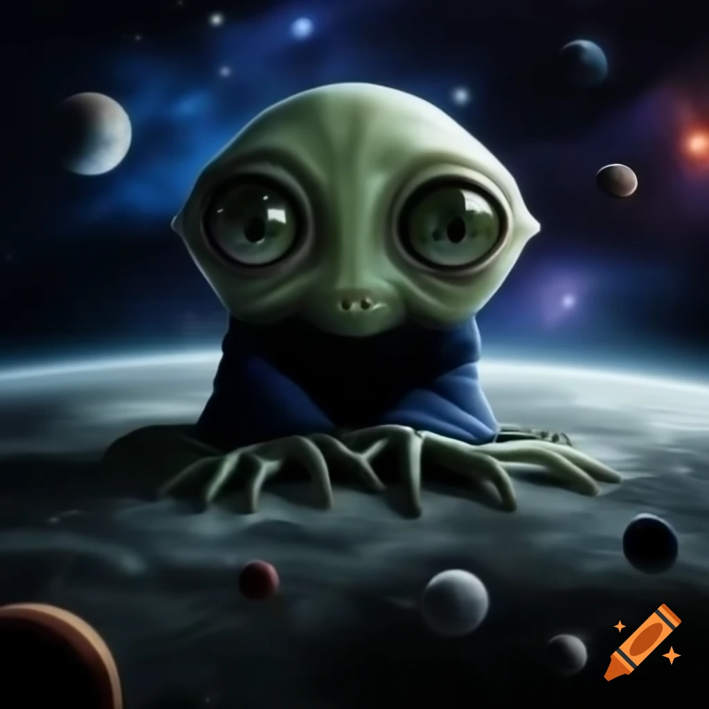 Surreal cosmic dream war scene featuring aliens at an amphitheater
