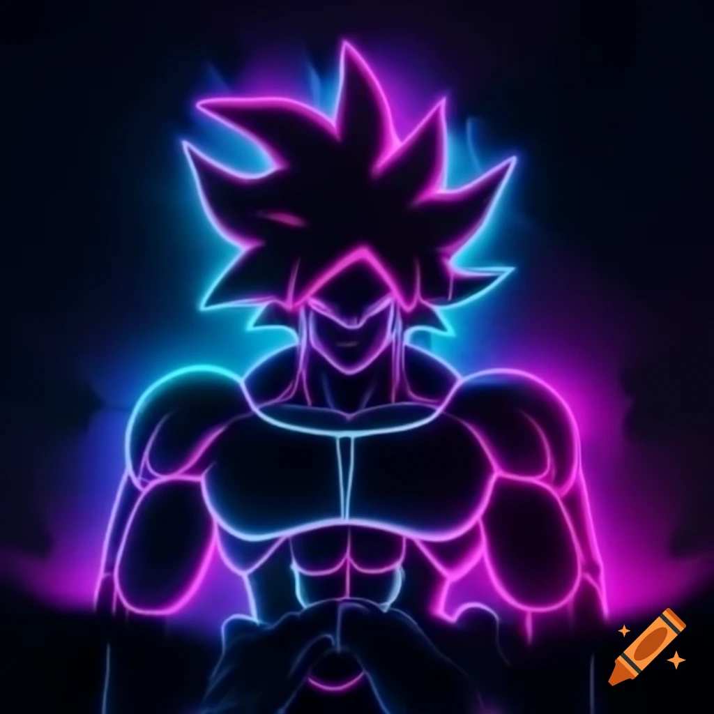 High-definition neon artwork of Broly character