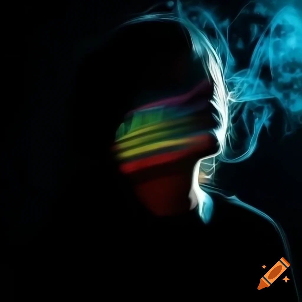 Abstract silhouette portrait with smoke face and glitch background