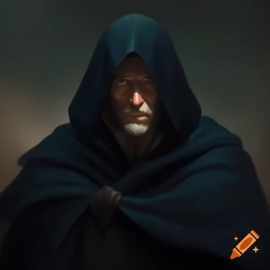 Cloaked man walking away while looking over shoulder