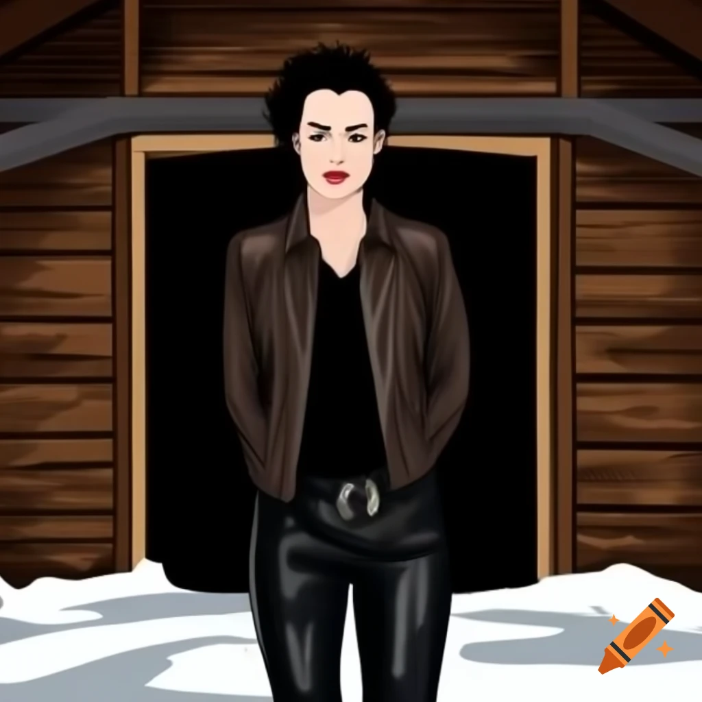 Punk rocker with mohawk hairstyle, black leather jacket and trousers, relaxed pose