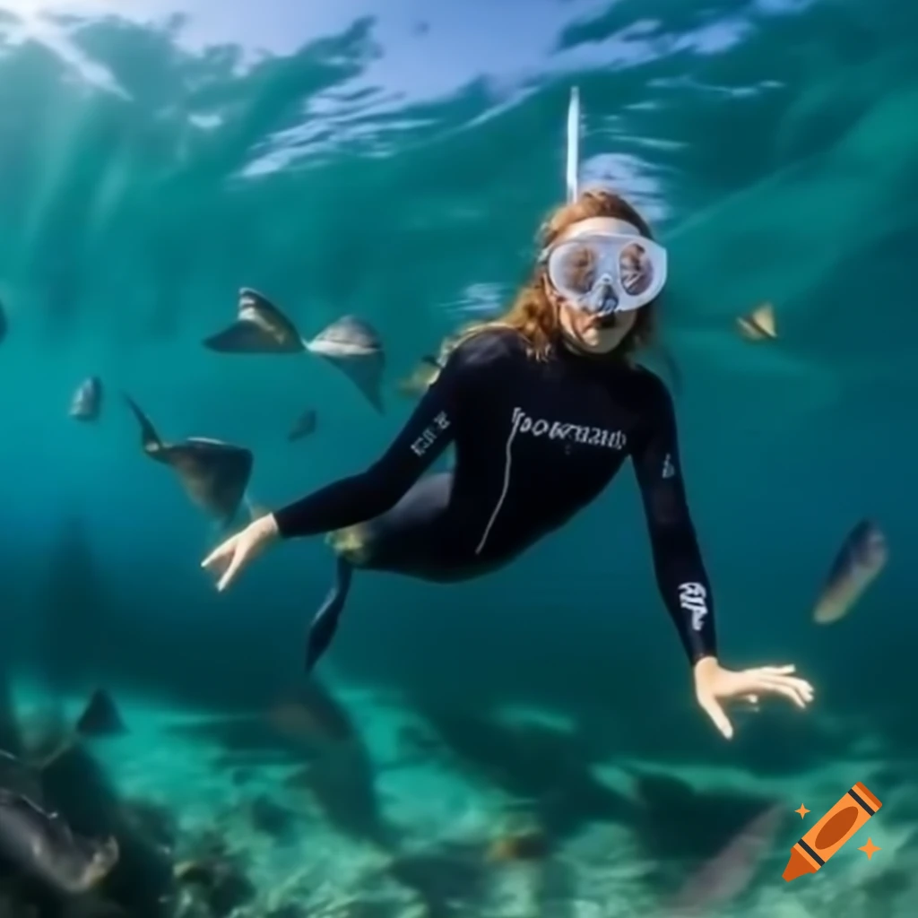 Woman in wetsuit snorkeling at Shelly Beach, surrounded by marine life