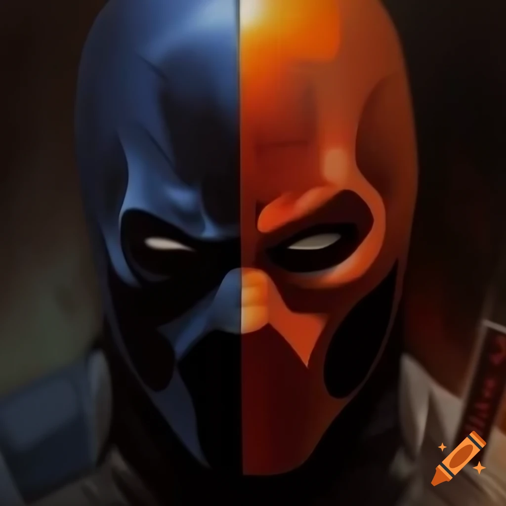 Renaissance-style painting of Deathstroke's mask using chiaroscuro and warm colors