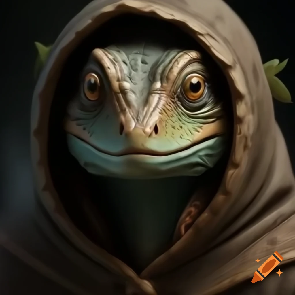 Realistic portrait of a medieval lizard-folk merchant