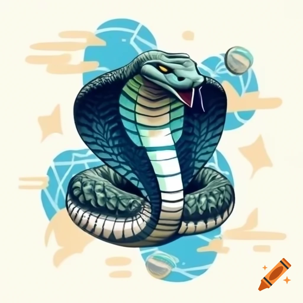 Cobra wrapping basketball with ocean theme in digital art
