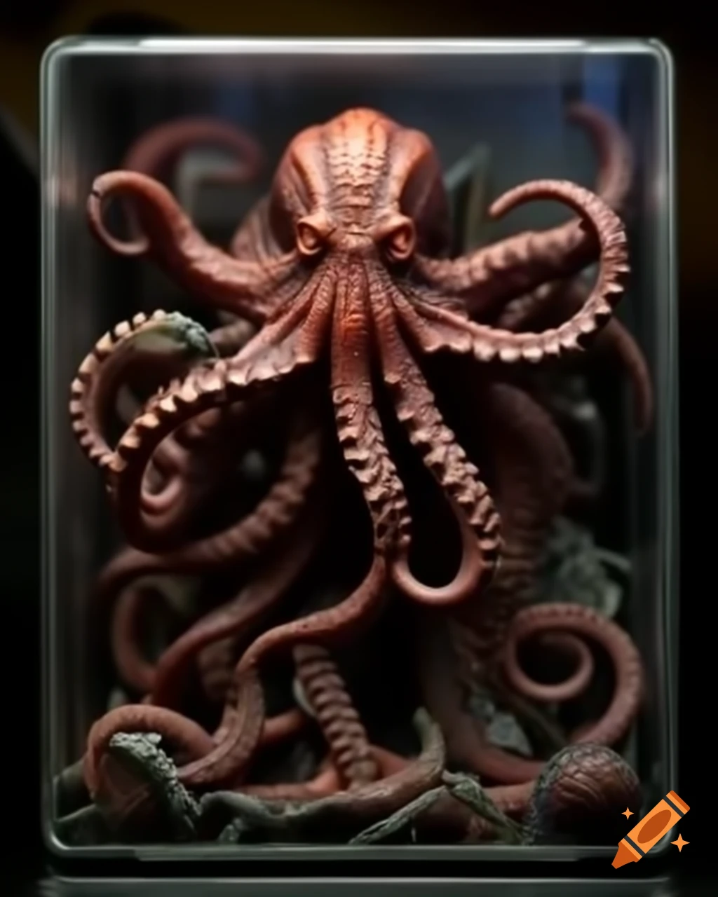 Collectible action figure of Lovecraftian octopus golem in packaging