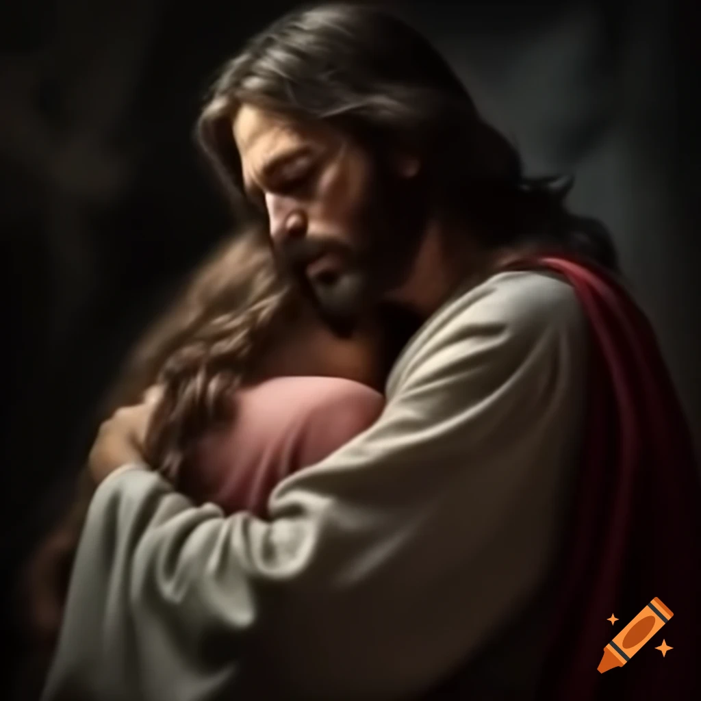 Jesus embracing a woman, depicting a moment of compassion