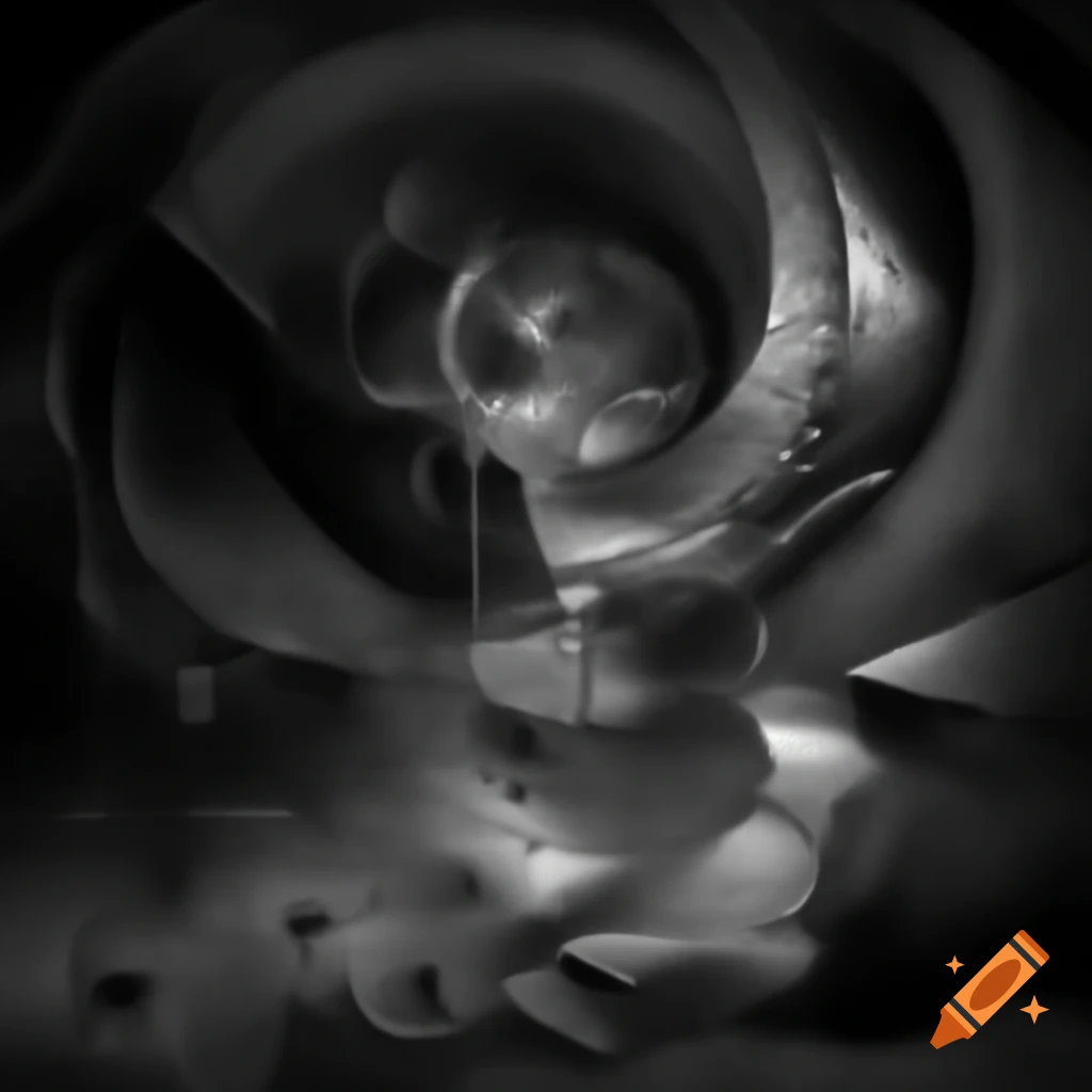 Surrealist monochrome artwork with a single accent color
