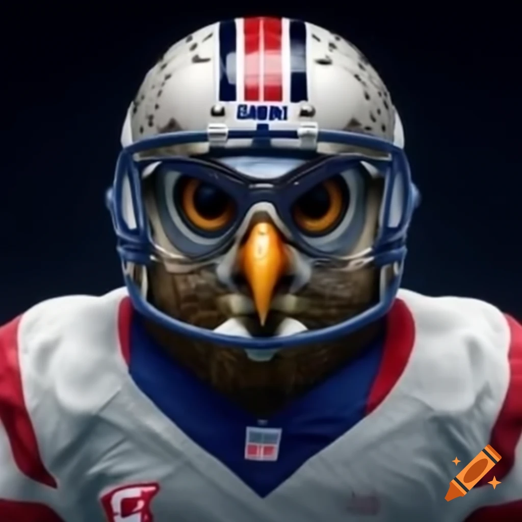 Owl in NFL football helmet with visor