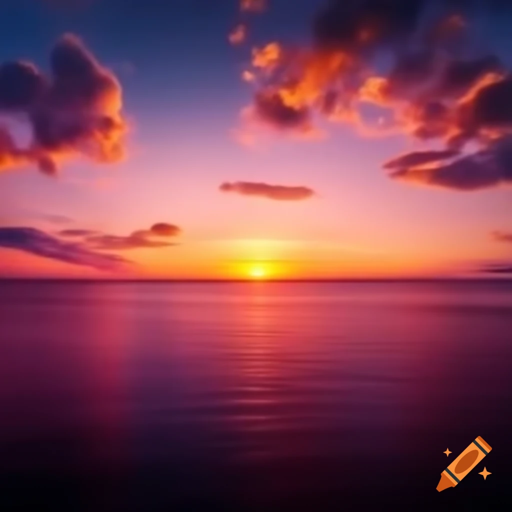 Stunning sunset over ocean with vibrant orange, pink, and purple sky