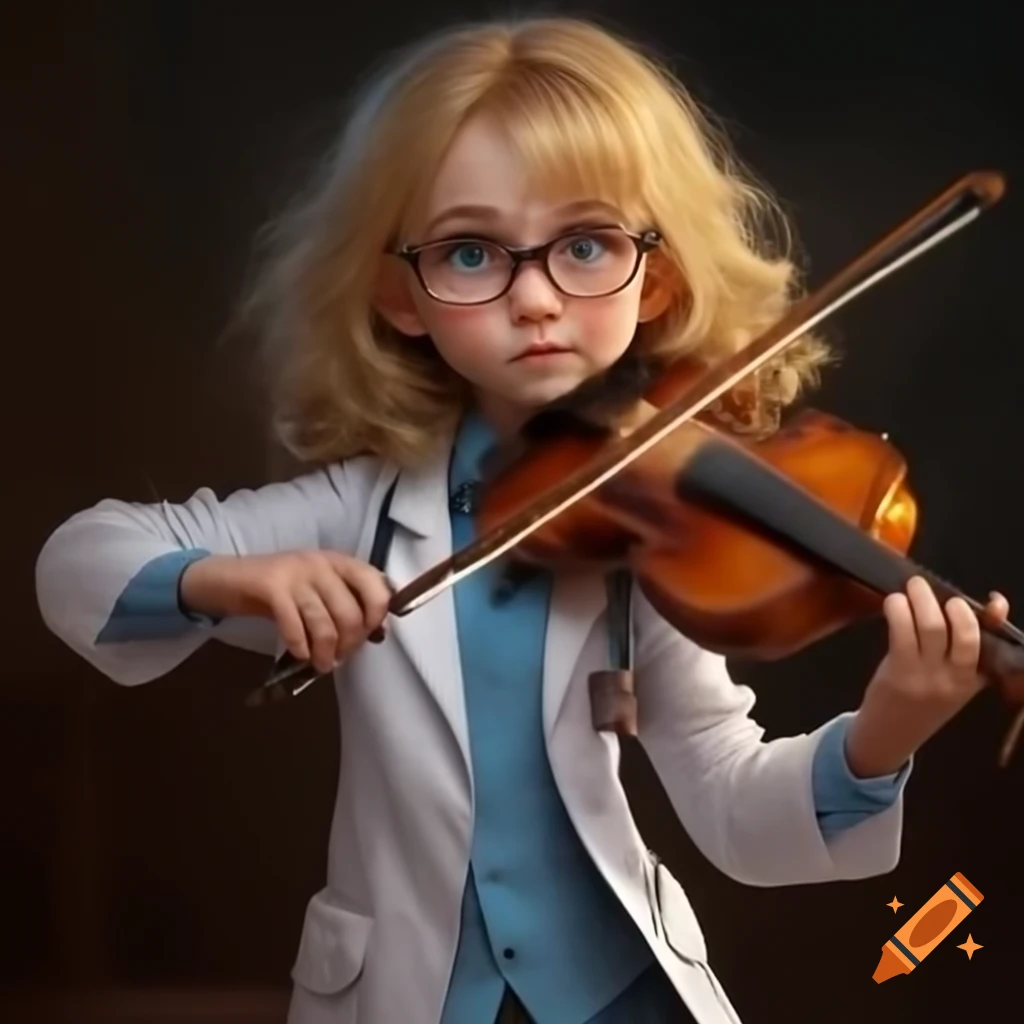 Blond female doctor playing violin