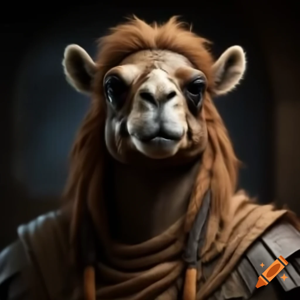 Realistic anthropomorphic camel warrior inspired by 1001 Arabian Nights