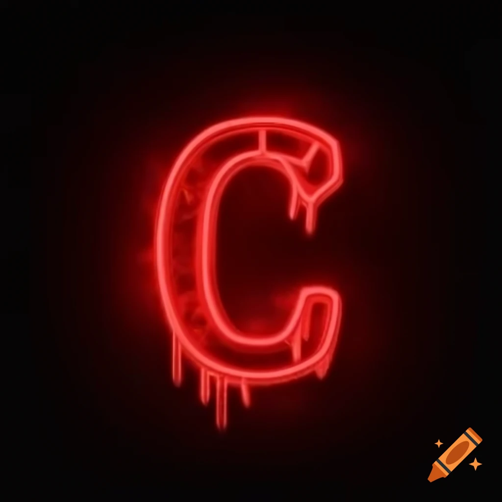 Red neon letter C with Carolina text on black background