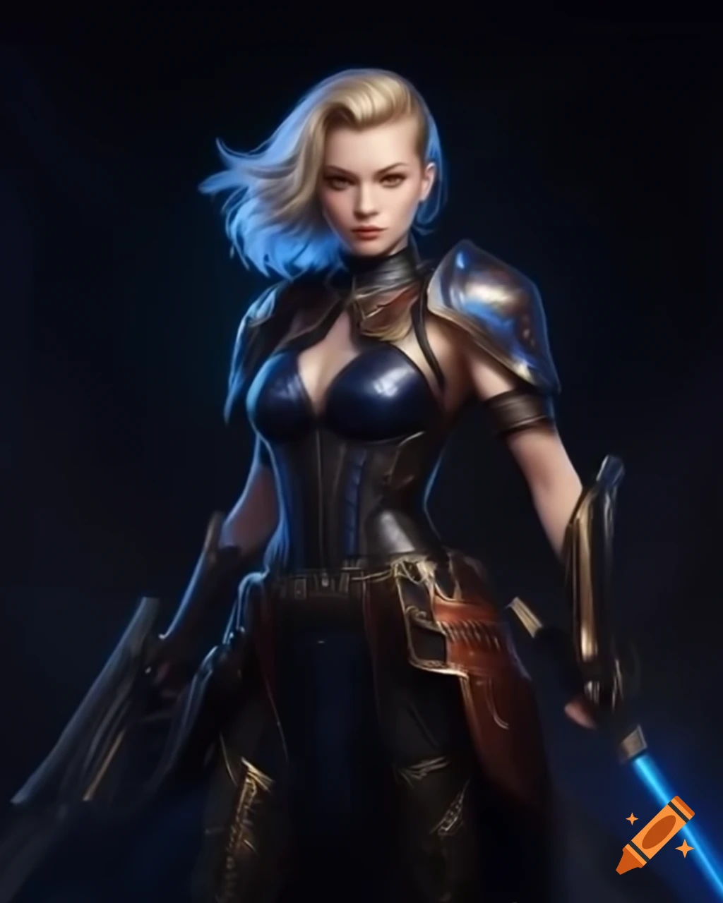 Beautifully detailed digital painting of a woman with striking blue eyes