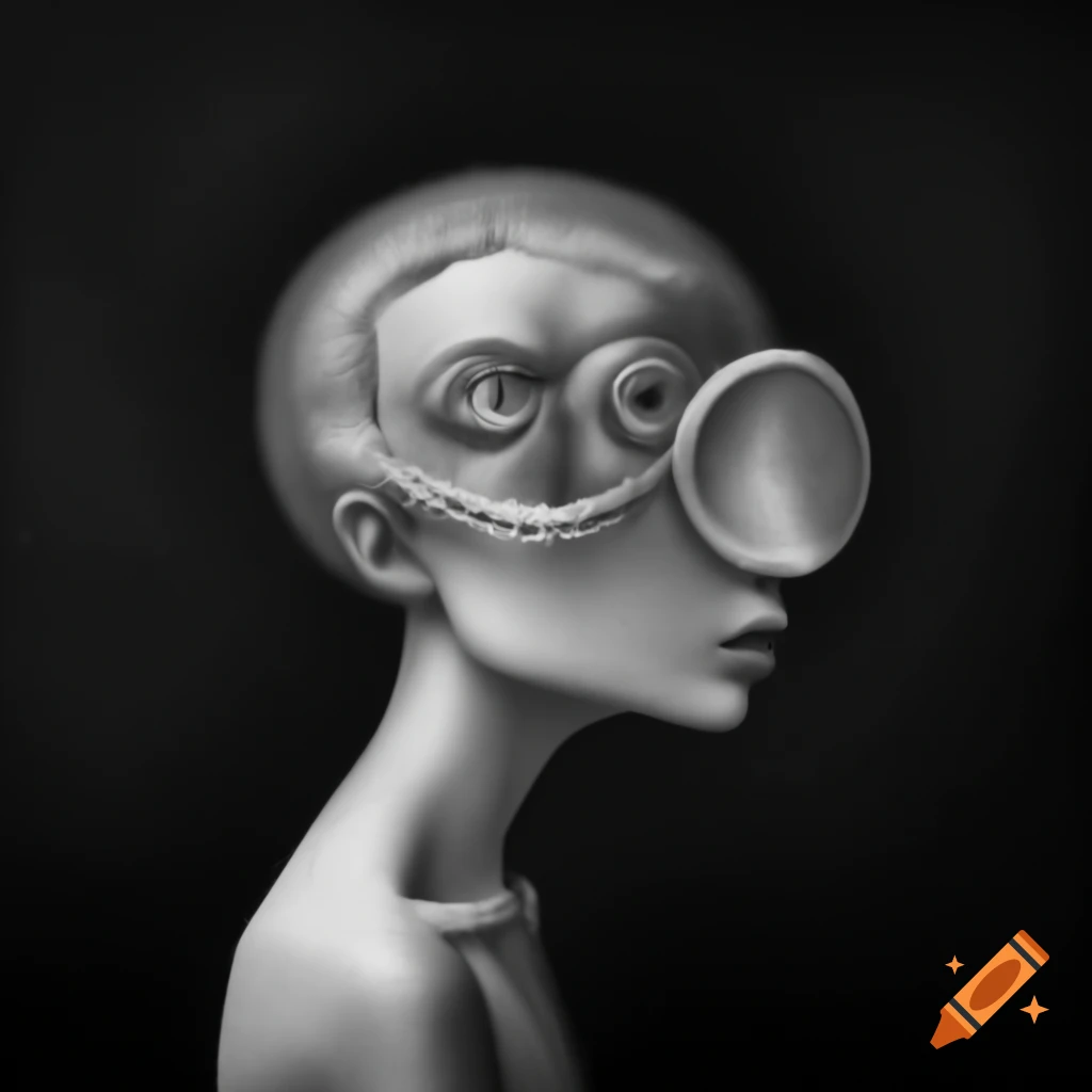Surrealist monochrome artwork with abstract features