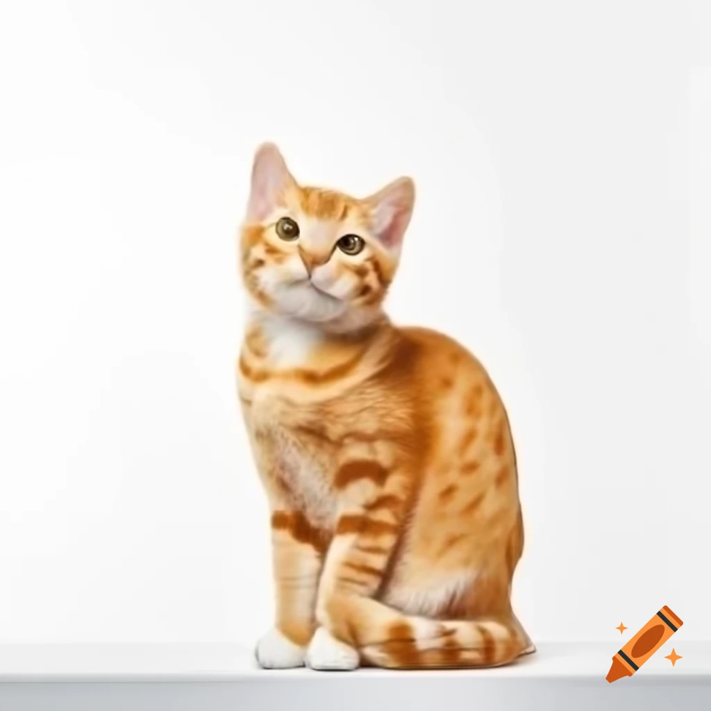 Cute orange cat sitting against pure white background