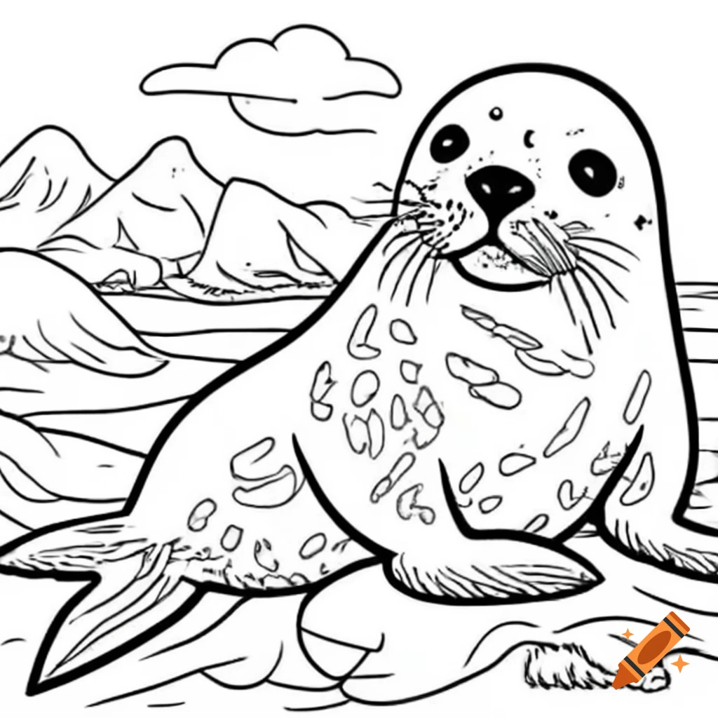 Seal coloring page featuring black and white illustrations on craiyon