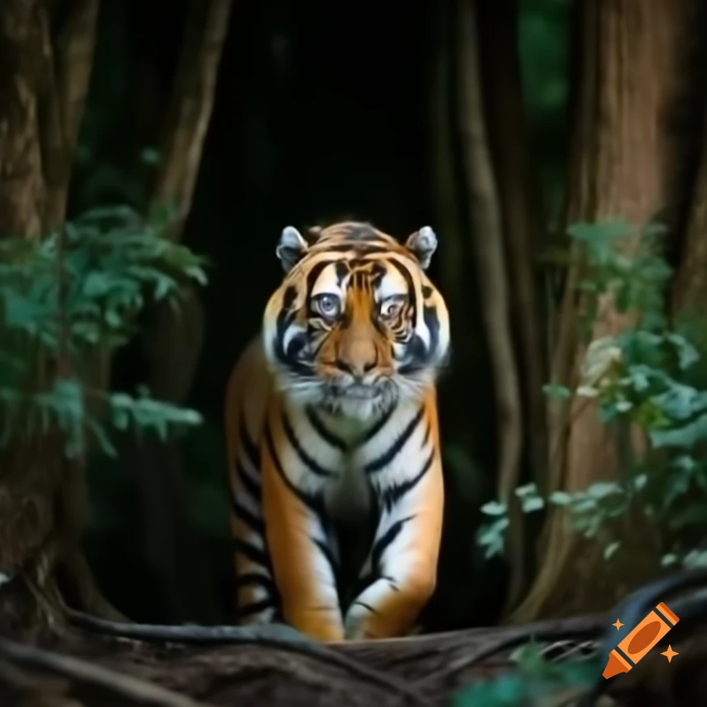 Tiger resting in dense forest environment