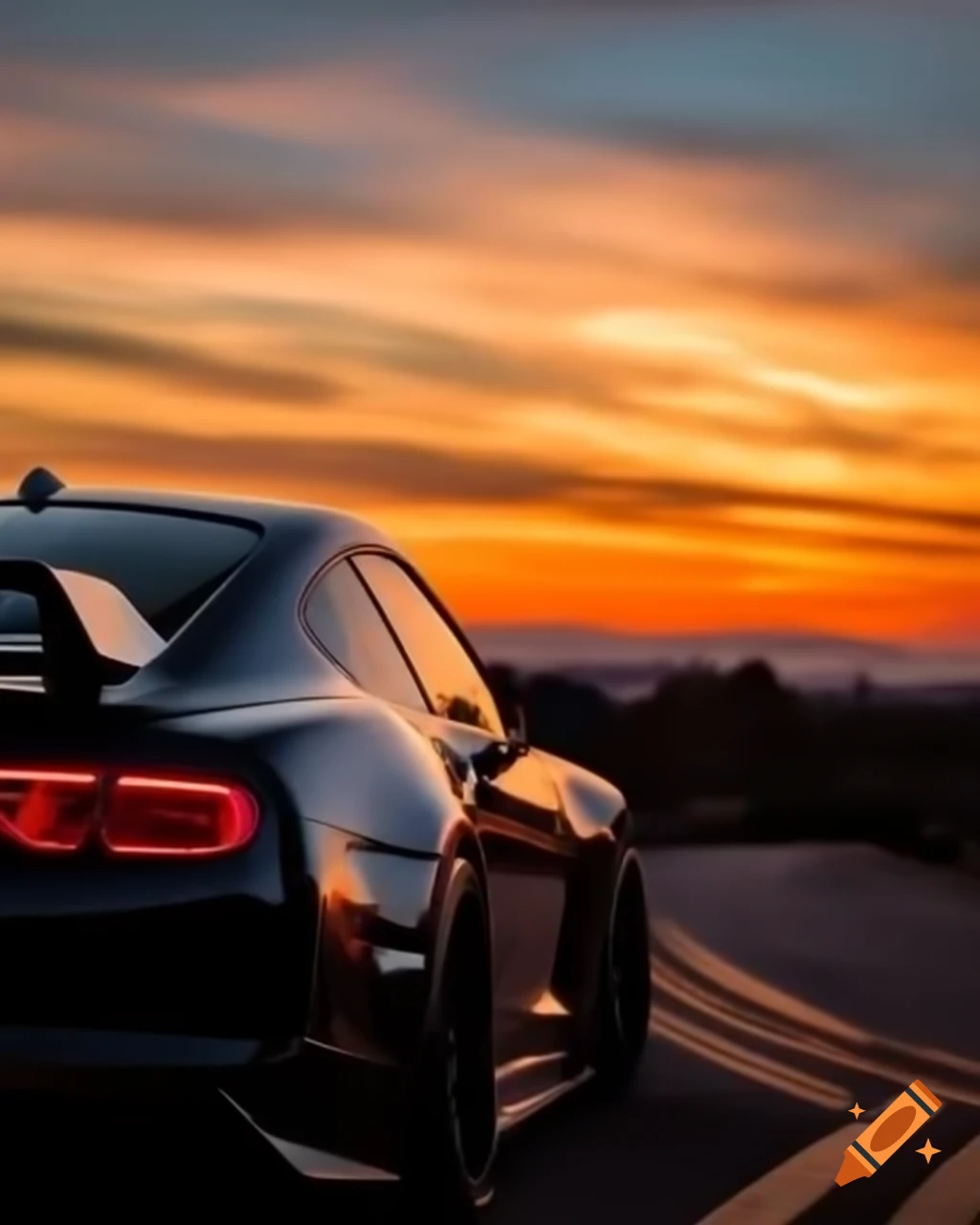 Car silhouette against a sunset backdrop