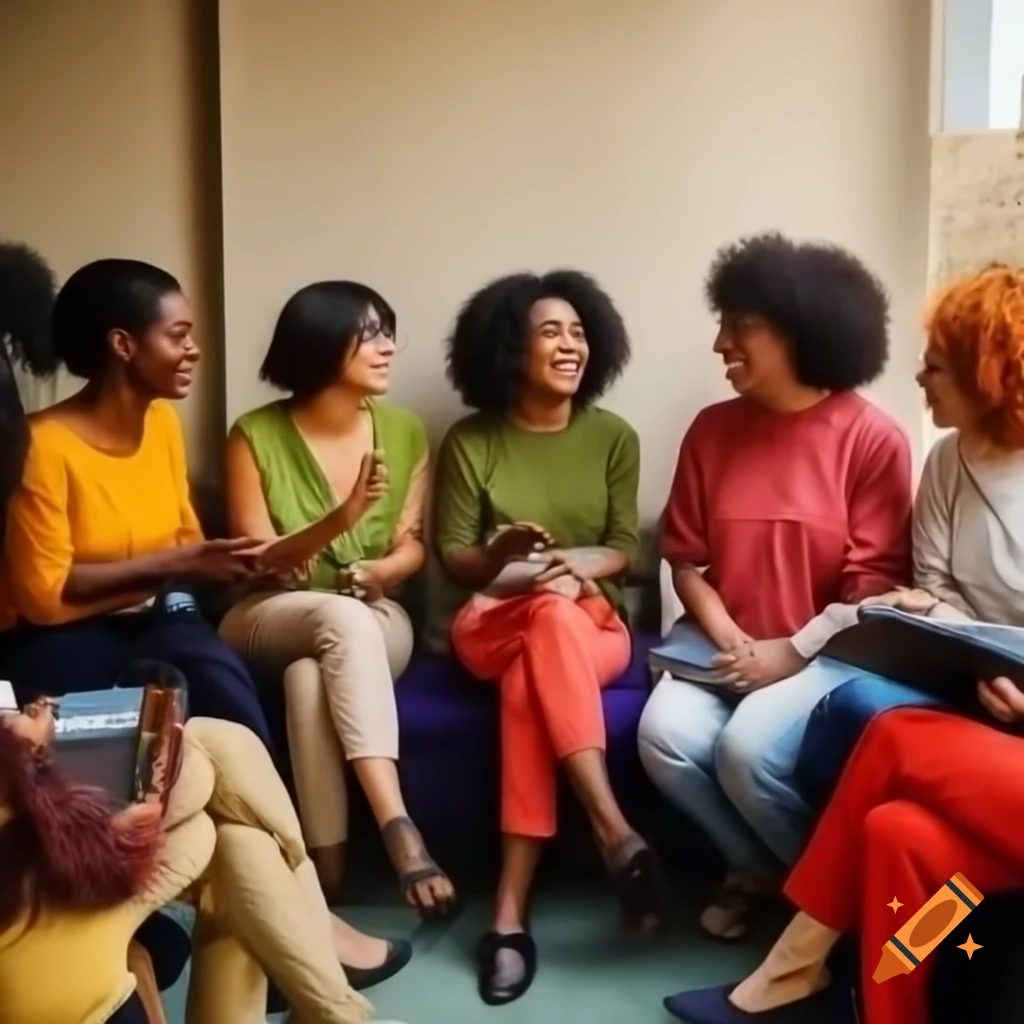 Diverse women of color discussing at writer's retreat