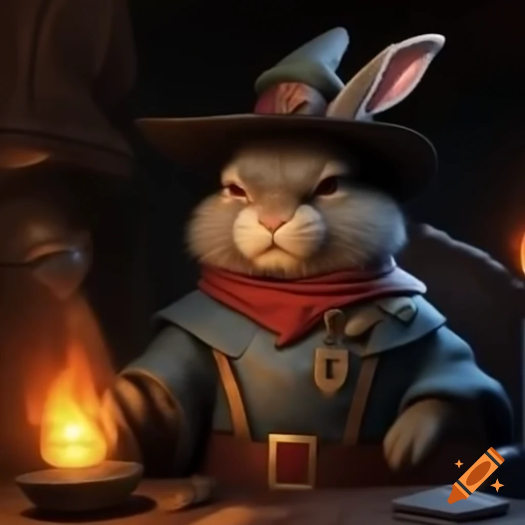 Fierce rabbit mage with magical elements