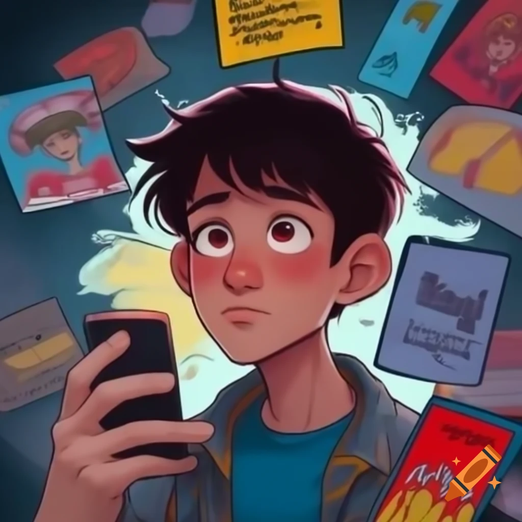 Comic poster featuring young man overwhelmed by health product advertisements