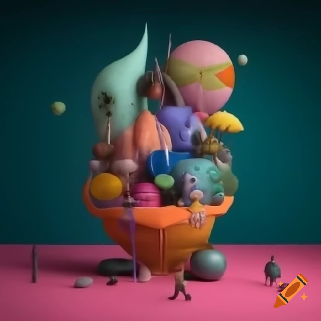 Surrealist artwork featuring various abstract elements