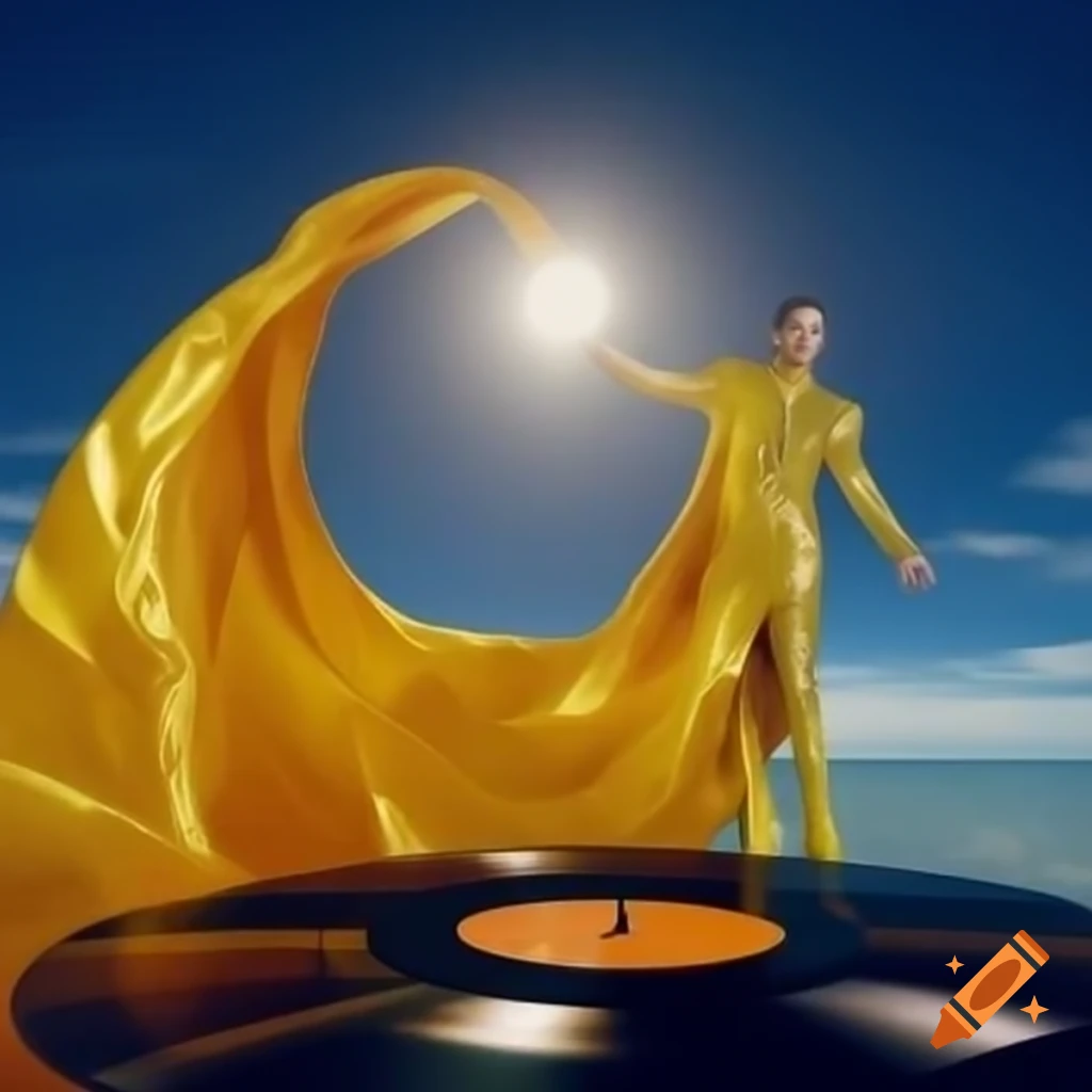 Vibrant sun with bold colors inspired by Starman and Kanye West graduation theme