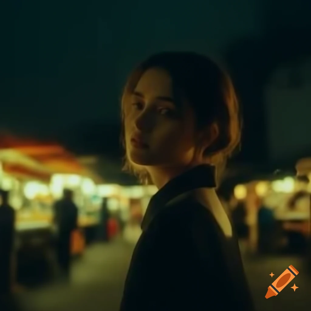 Subtle night market scene with stalls and ambient lighting