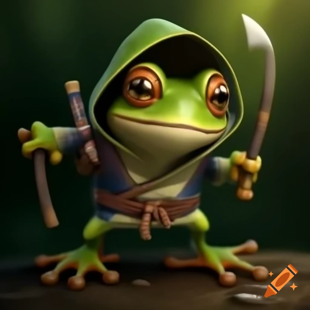 Ninja frog character with stealthy attire
