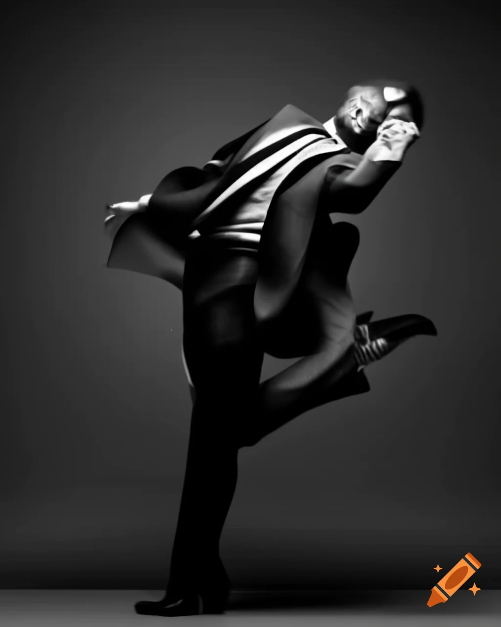 Businessman in hurled pose inspired by Robert Longo style