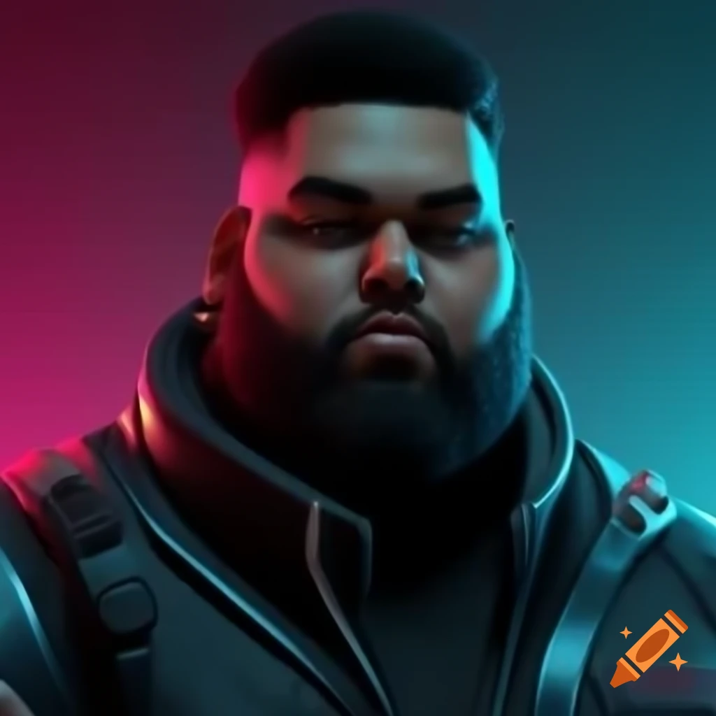 Cyberpunk male truck driver character against gradient grey background