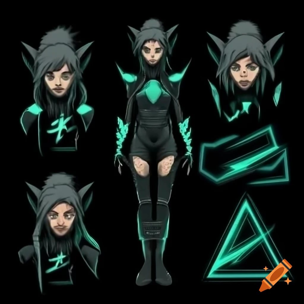 Character sketch of Kaiya Stormblade with angular face and green eyes