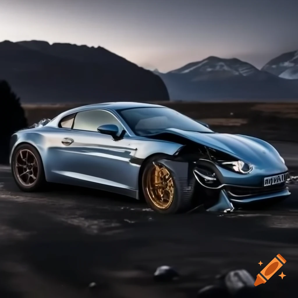Wrecked Alpine A110 sports car