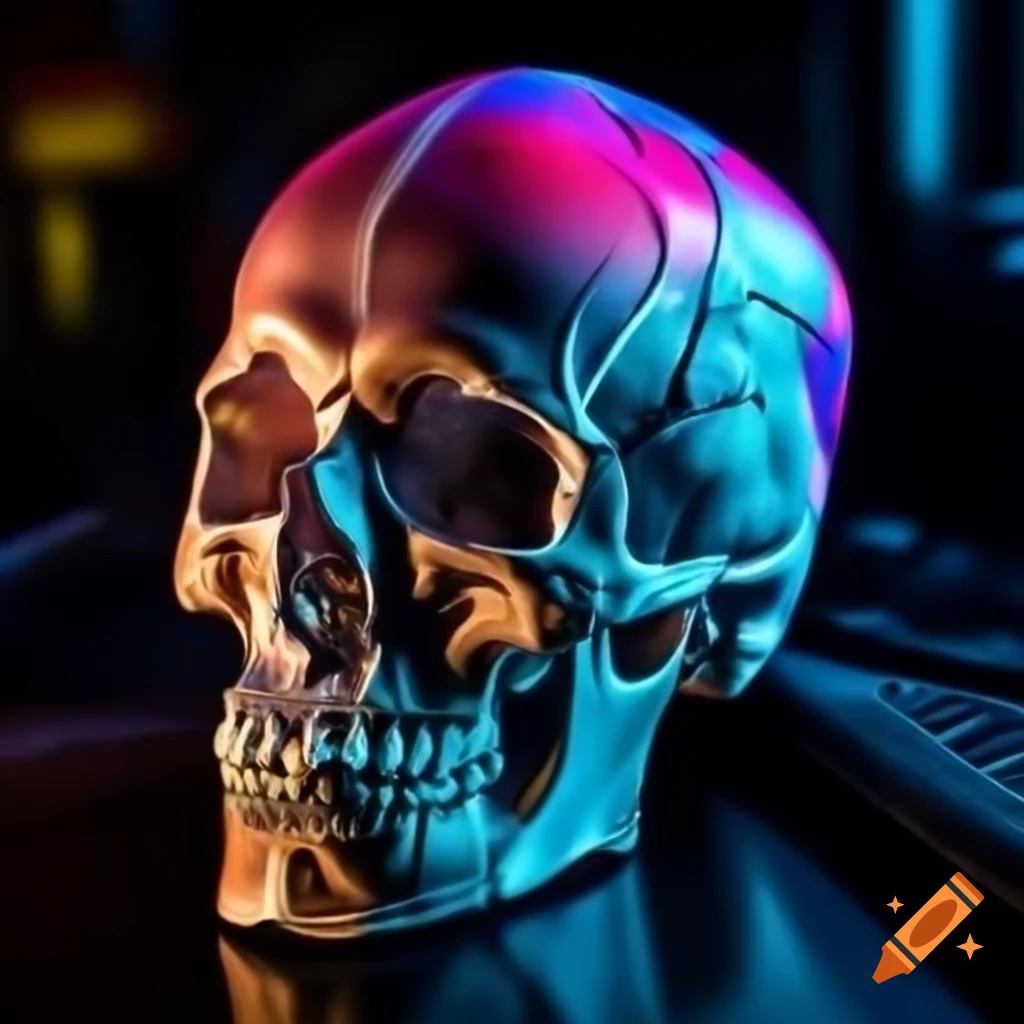 Anatomical human skull in vibrant neon colors