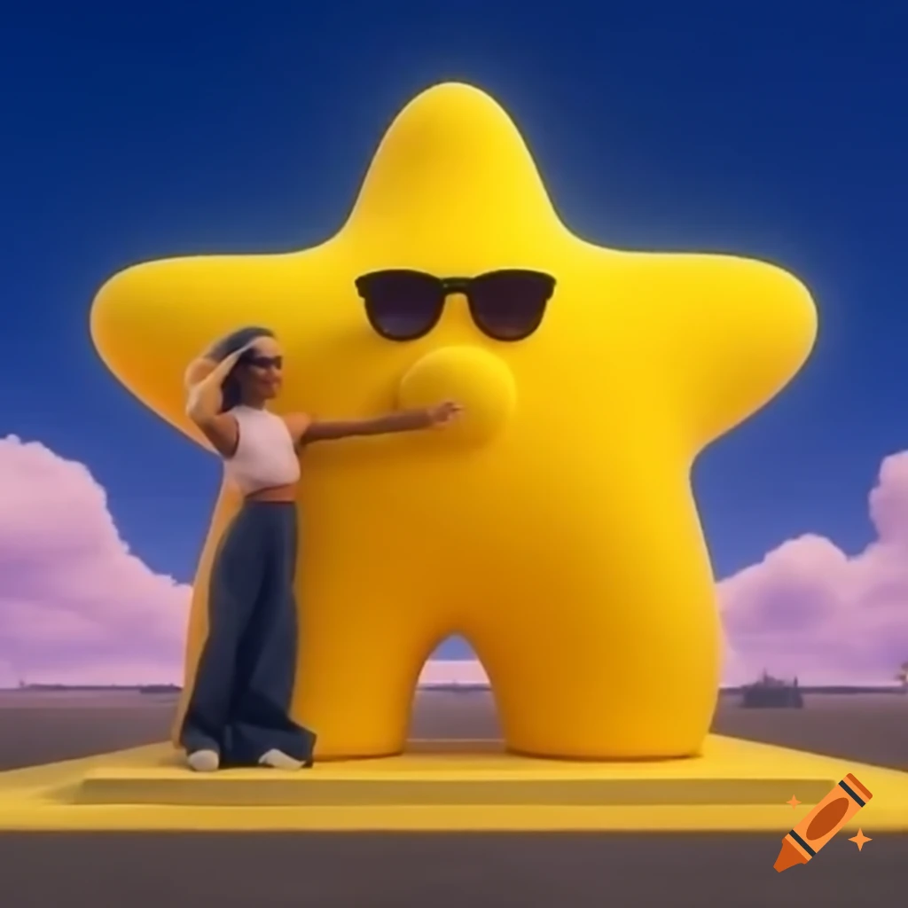 Colorful bold yellow star shining in sky with graduation-themed vibes and bear illustration