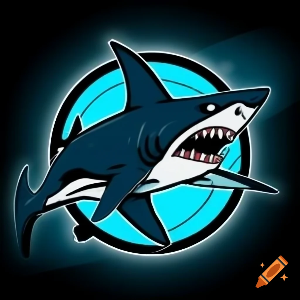 Digital art of sharks in a basketball logo design