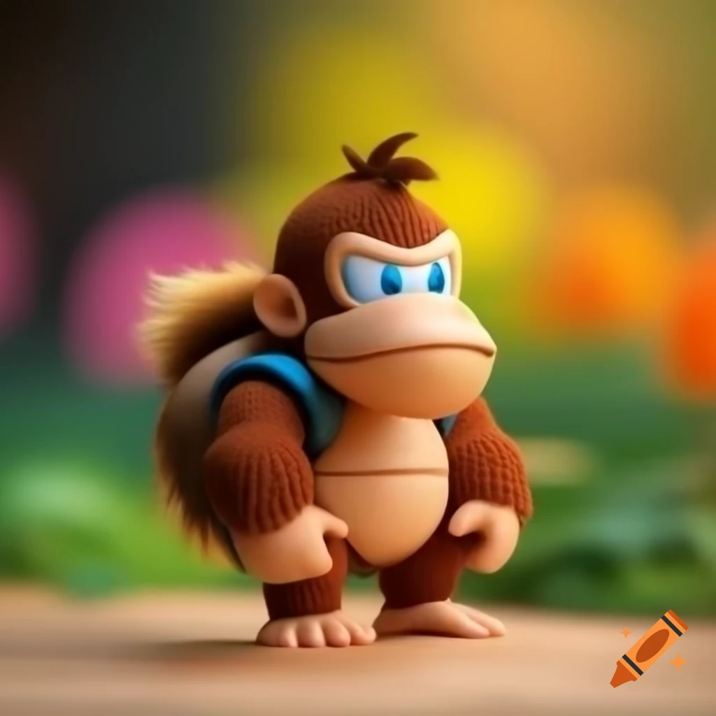Tiny Swedish homunculus in handmade Donkey Kong costume with bokeh effect